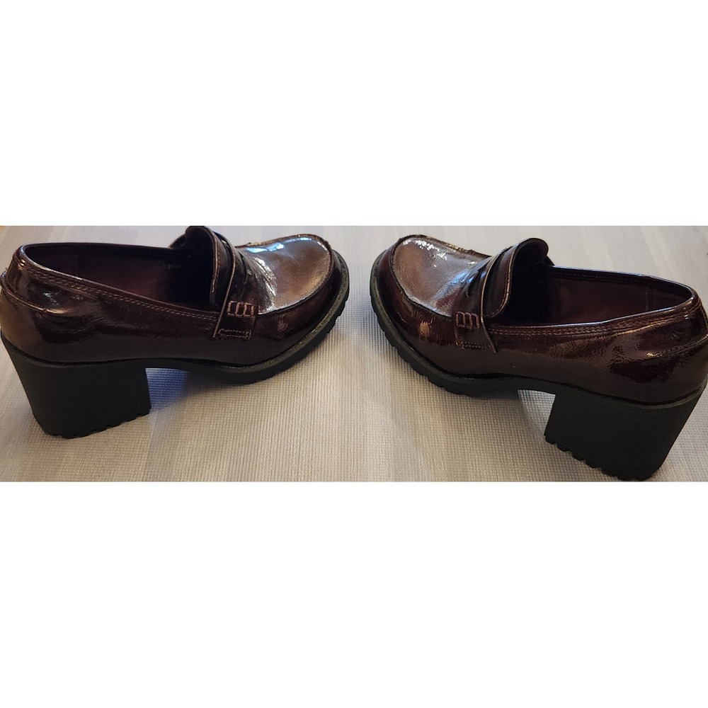 Sun + Stone Maydee Burgundy Patent Chunky Block Heel Penny Loafers Lug Sole 6.5M - Picture 5 of 8
